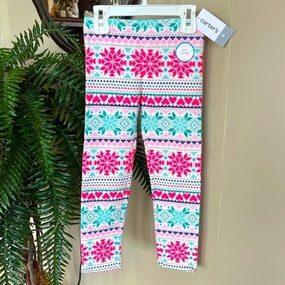 Brand New Carter’s Colorful Snowflakes Hearts Winter Cozy Lining Leggings - Picture 5 of 13